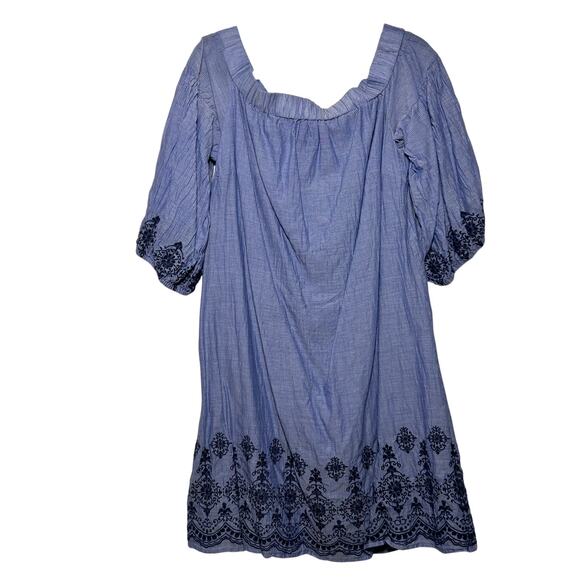 Vince Camuto Women's Off the Shoulder Eyelet Shift Dress Embroidered Hem SZ 14W - Picture 4 of 15